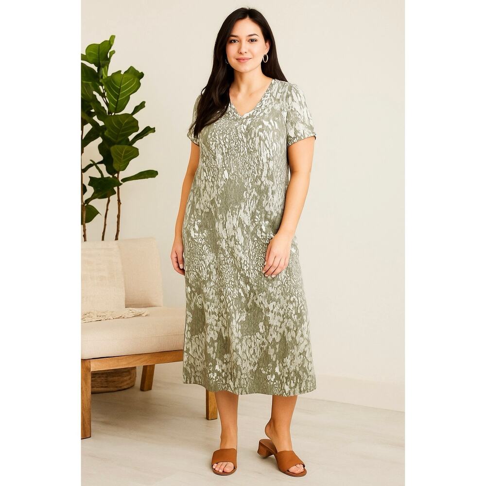 Belle by Kim Gravel Dress Soft Knit Spandex Vibrant Print Lounge Midi Tall XLT